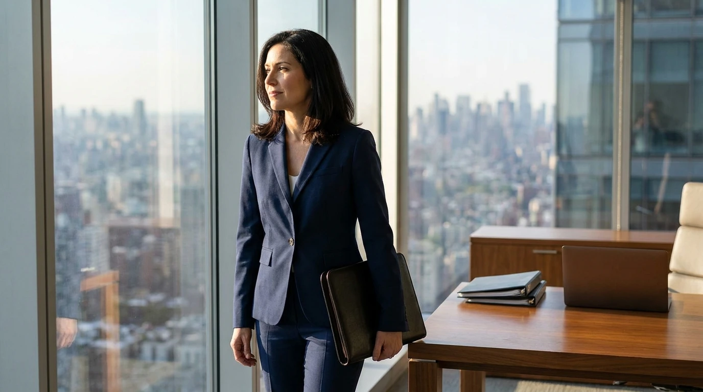 Confident California employer defense attorney standing at a high-rise office window representing strong strategic employment litigation defense